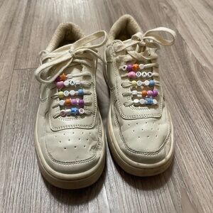 Kids Cream Sneakers with Bead Accents